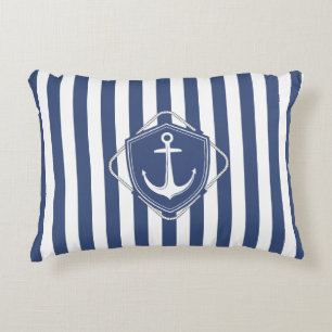 Sailor life, cobalt blue stripes & Anchor Accent Pillow