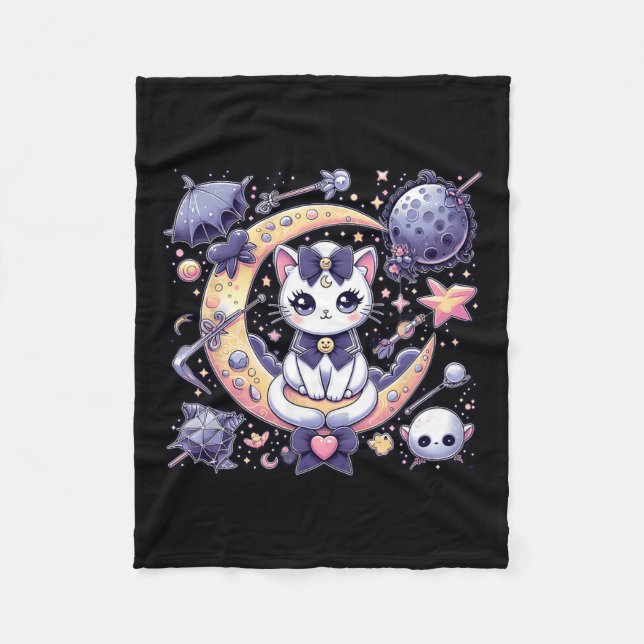 Sailor Meow Cute Moon Cat Space Magic Gothic Hallo Fleece Blanket (Front)