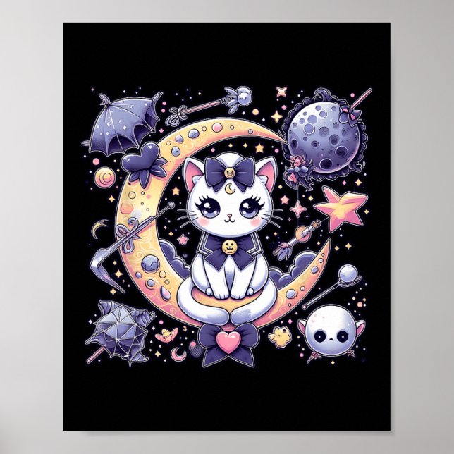Sailor Meow Cute Moon Cat Space Magic Gothic Hallo Poster (Front)