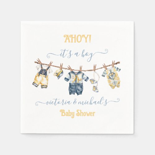 Sailor Nautical Ahoy Boy Baby Shower Clothesline Napkins