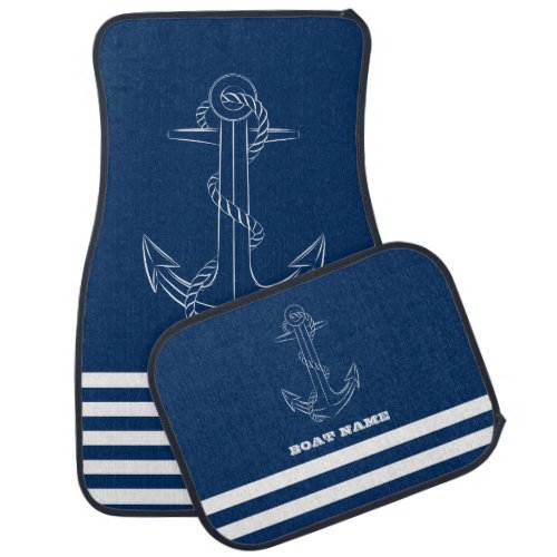 Sailor Nautical Anchor Navy Blue Striped   Car Floor Mat