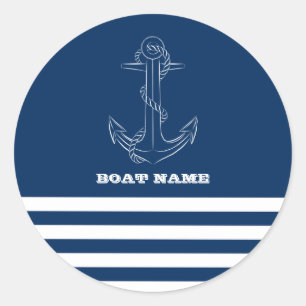 Sailor Nautical Anchor Navy Blue Striped Classic Round Sticker