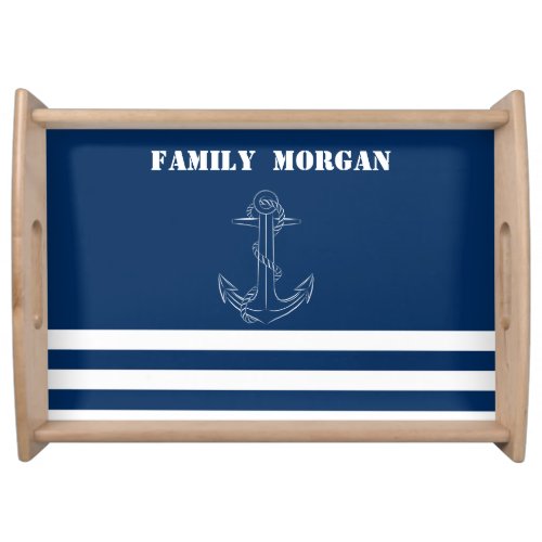 Sailor Nautical Anchor Navy Blue Striped  Serving Tray