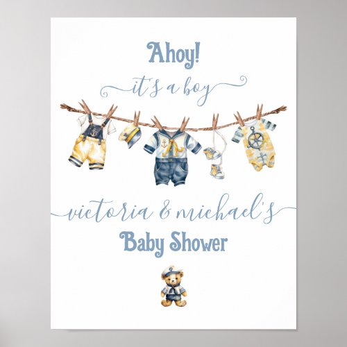 Sailor Nautical Clothesline Baby Shower Welcome Poster