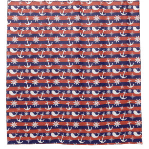 Sailor Nautical navy blue and red stripes pattern Shower Curtain