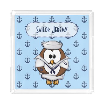 Sailor Owl Acrylic Tray by just_owls at Zazzle