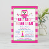 Sailor Owl Nautical Girl Baby Shower Invitation (Standing Front)