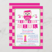 Sailor Owl Nautical Girl Baby Shower Invitation (Front/Back)