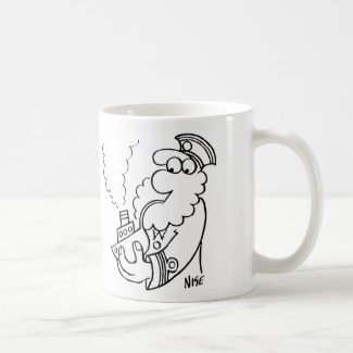 Sailor Puffing on a Ship-Shaped Pipe Coffee Mug
