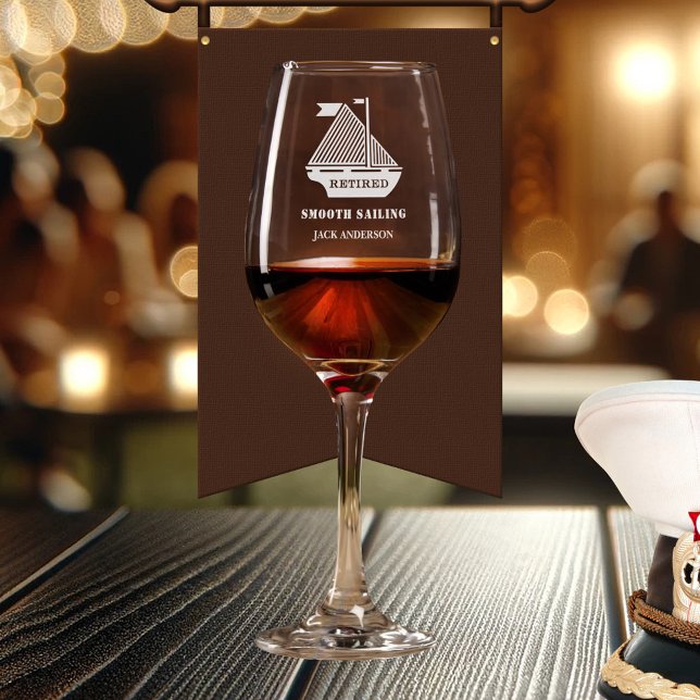 Sailor Retirement Personalized Etched Wine Glass (Nautical personalized retirement etched wine glass with a sailboat - great for a sailor)