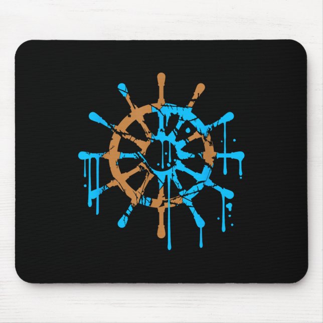 Sailor Ship Steering Wheel Graffiti Drops Sailing  Mouse Pad (Front)