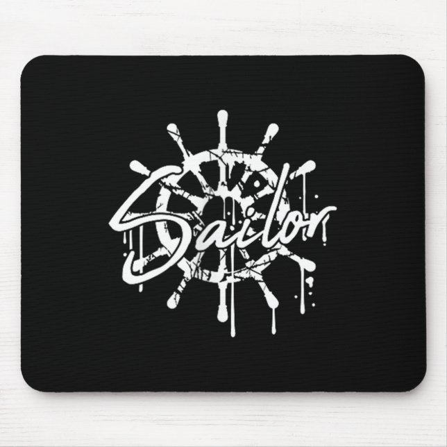 Sailor Ship Steering Wheel Graffiti Drops Sailing  Mouse Pad (Front)