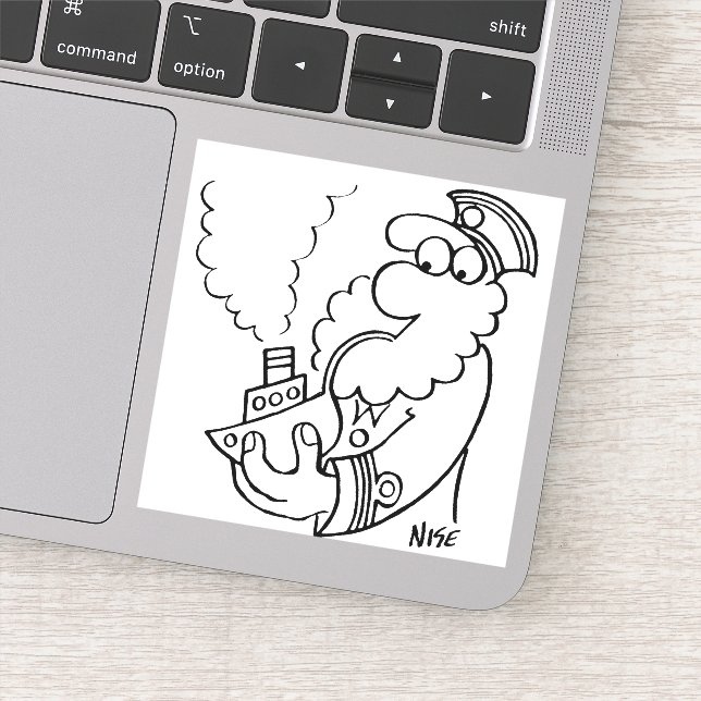 Sailor Smoking a Ship-Shaped Pipe. Funny Sticker (Detail)