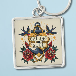 "Sailor Soul" Anchor Tattoo Art - Vintage Nautical Keychain