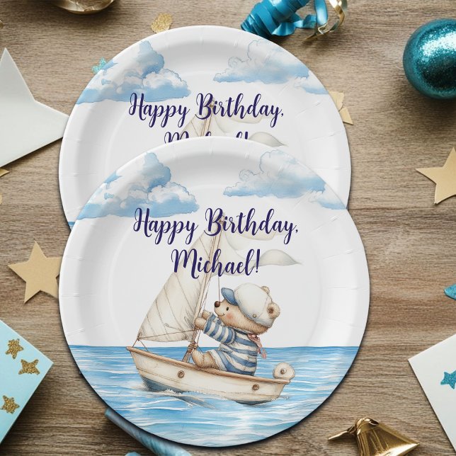 Sailor Teddy Bear Birthday Paper Plates (Creator Uploaded)