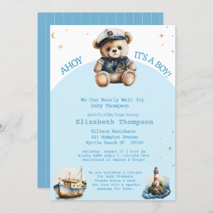 Sailor Teddy Bear Bring a Book Baby Shower Invitation