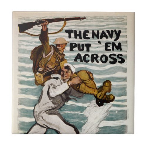 Sailor Wading As He Carries A Soldier On Shoulder Ceramic Tile