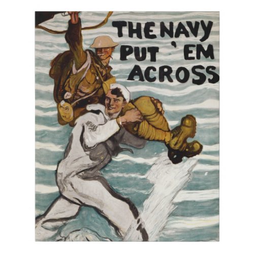 Sailor Wading As He Carries A Soldier On Shoulder Faux Canvas Print
