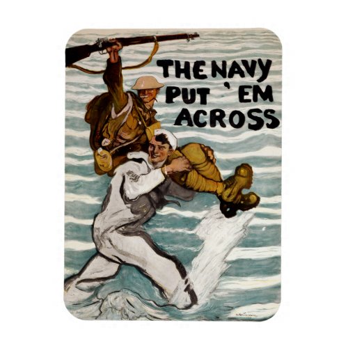 Sailor Wading As He Carries A Soldier On Shoulder Magnet