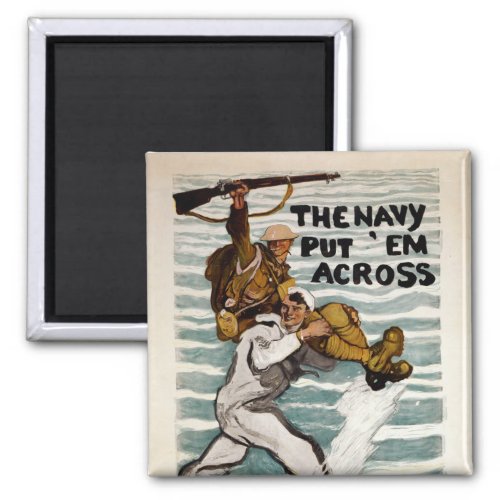 Sailor Wading As He Carries A Soldier On Shoulder Magnet