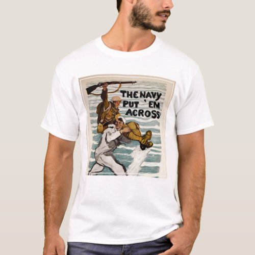 Sailor Wading As He Carries A Soldier On Shoulder T_Shirt