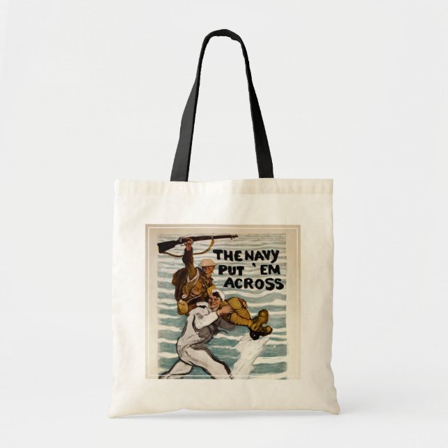 Sailor Wading As He Carries A Soldier On Shoulder Tote Bag (Front)