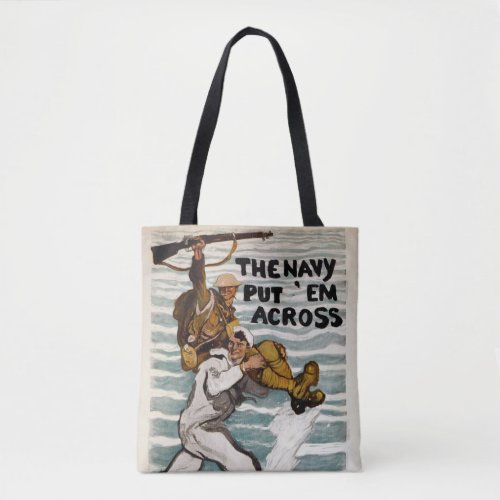 Sailor Wading As He Carries A Soldier On Shoulder Tote Bag