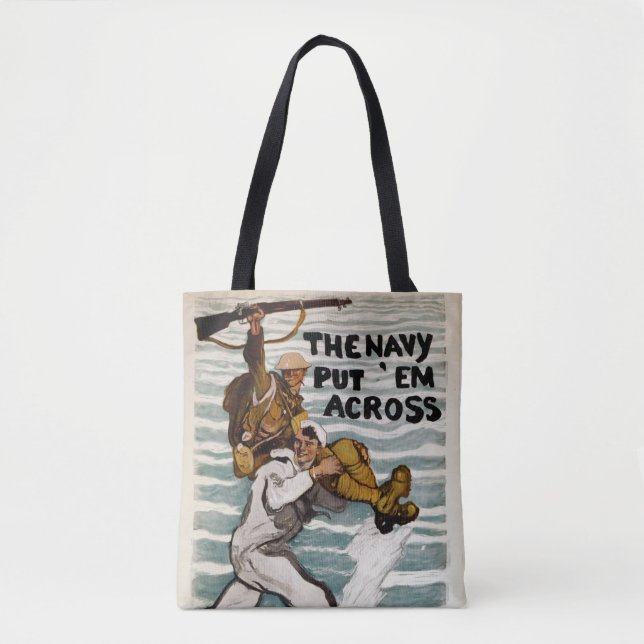 Sailor Wading As He Carries A Soldier On Shoulder Tote Bag (Front)