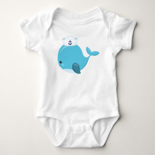 Sailor Whale, Cute Whale, Little Whale, Blue Whale Baby Bodysuit