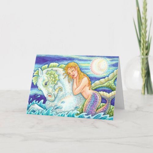 SAILORS FANTASY MERMAID RIDING MERHORSE SEAHORSE CARD