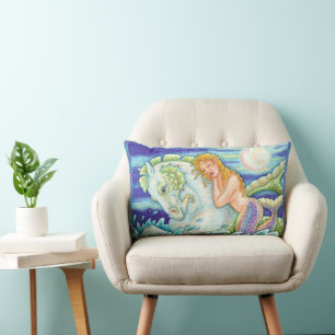 SAILOR'S FANTASY MERMAID RIDING MERHORSE, SEAHORSE LUMBAR PILLOW