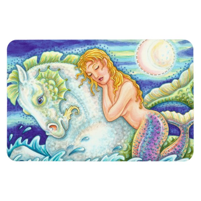 SAILOR'S FANTASY MERMAID RIDING MERHORSE, SEAHORSE MAGNET (Horizontal)