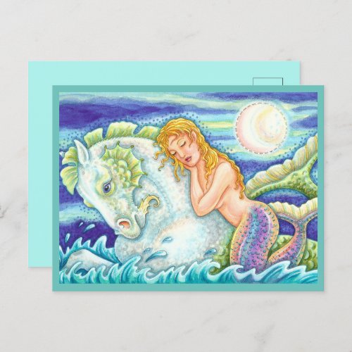 SAILORS FANTASY MERMAID RIDING MERHORSE SEAHORSE POSTCARD