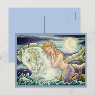 SAILOR'S FANTASY MERMAID RIDING MERHORSE, SEAHORSE POSTCARD