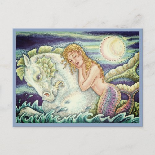 SAILORS FANTASY MERMAID RIDING MERHORSE SEAHORSE POSTCARD