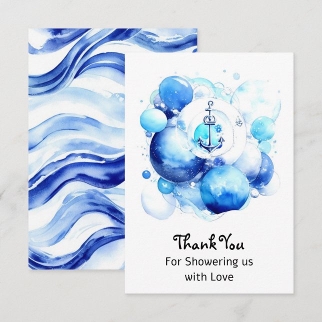 Sailor's Journey Nautical Boy Baby Shower Thank You Card (Front/Back)