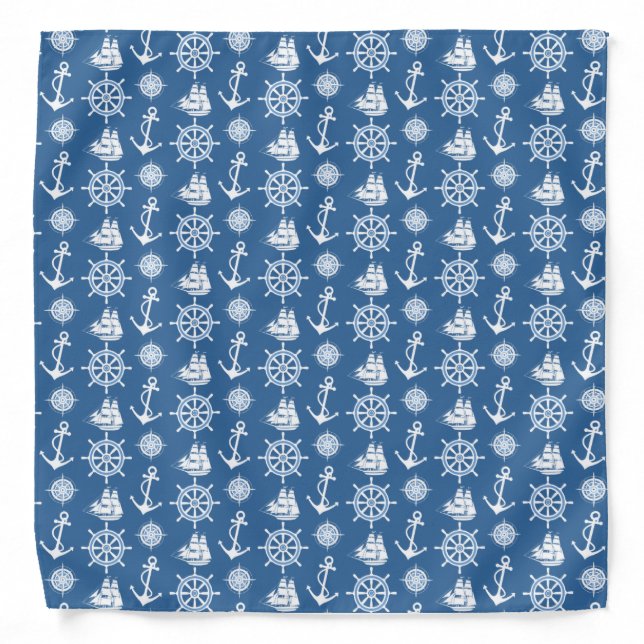 Sailor's Nautical Blue and White Pattern Bandana (Front)