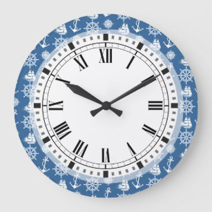 Sailor's Nautical Blue and White Pattern Large Clock