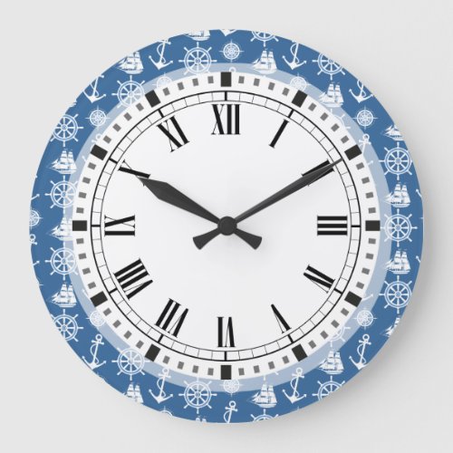 Sailors Nautical Blue and White Pattern Large Clock