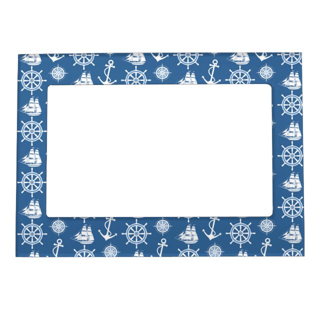 Sailor's Nautical Blue and White Pattern Magnetic Picture Frame (Front)