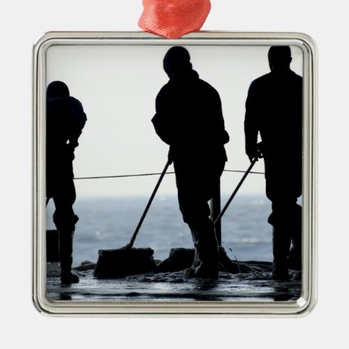 Sailors sweep out the hangar bay metal ornament