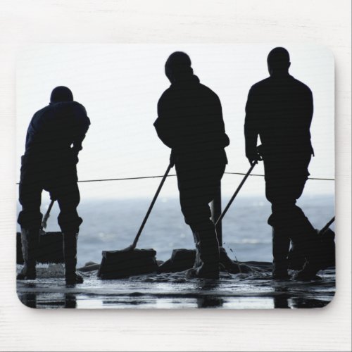 Sailors sweep out the hangar bay mouse pad
