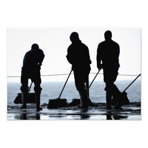 Sailors sweep out the hangar bay photo print