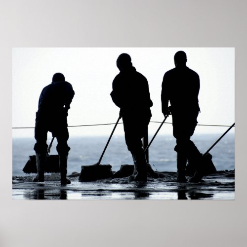 Sailors sweep out the hangar bay poster