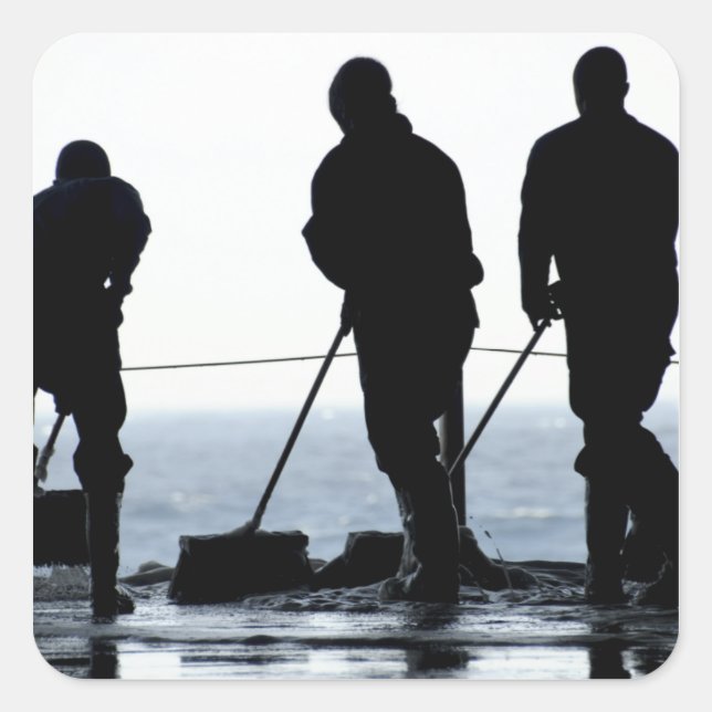 Sailors sweep out the hangar bay square sticker (Front)