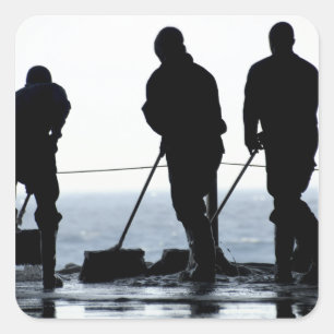 Sailors sweep out the hangar bay square sticker