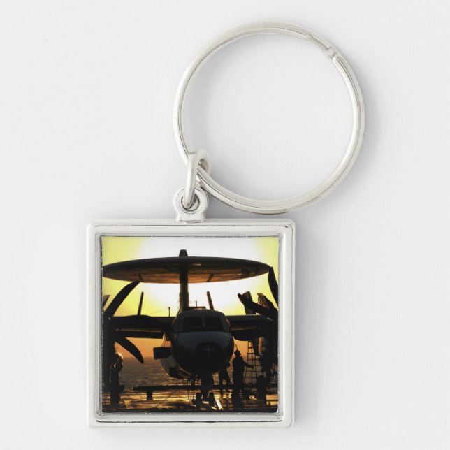Sailors work on an E-2C Hawkeye aircraft Keychain (Front)