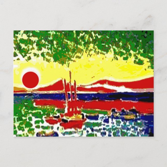 Sails and Beach Sunset Postcard (Front)