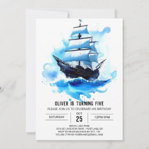 Sails Jolly Roger Happy Pirate Birthday Invitation