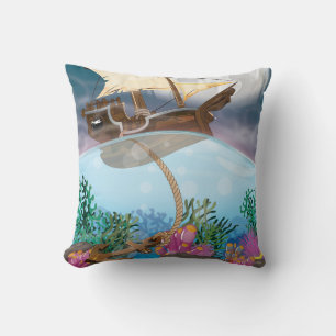Sails ship dropping anchor throw pillow